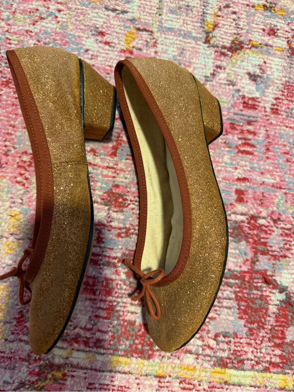 Repetto Brown Glitter Ballet Flats with Bow Trim